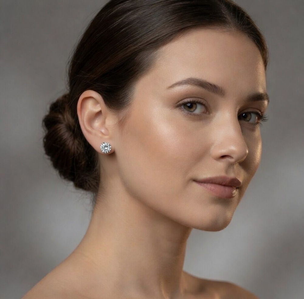 Round Crystal Clear Stud Earrings Classic Sparkle Jewelry NWOT